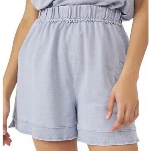 Free People Cozy Girl Distressed Drawstring Shorts Ceramic Seafoam Blue S ~ NWT - Picture 6 of 6
